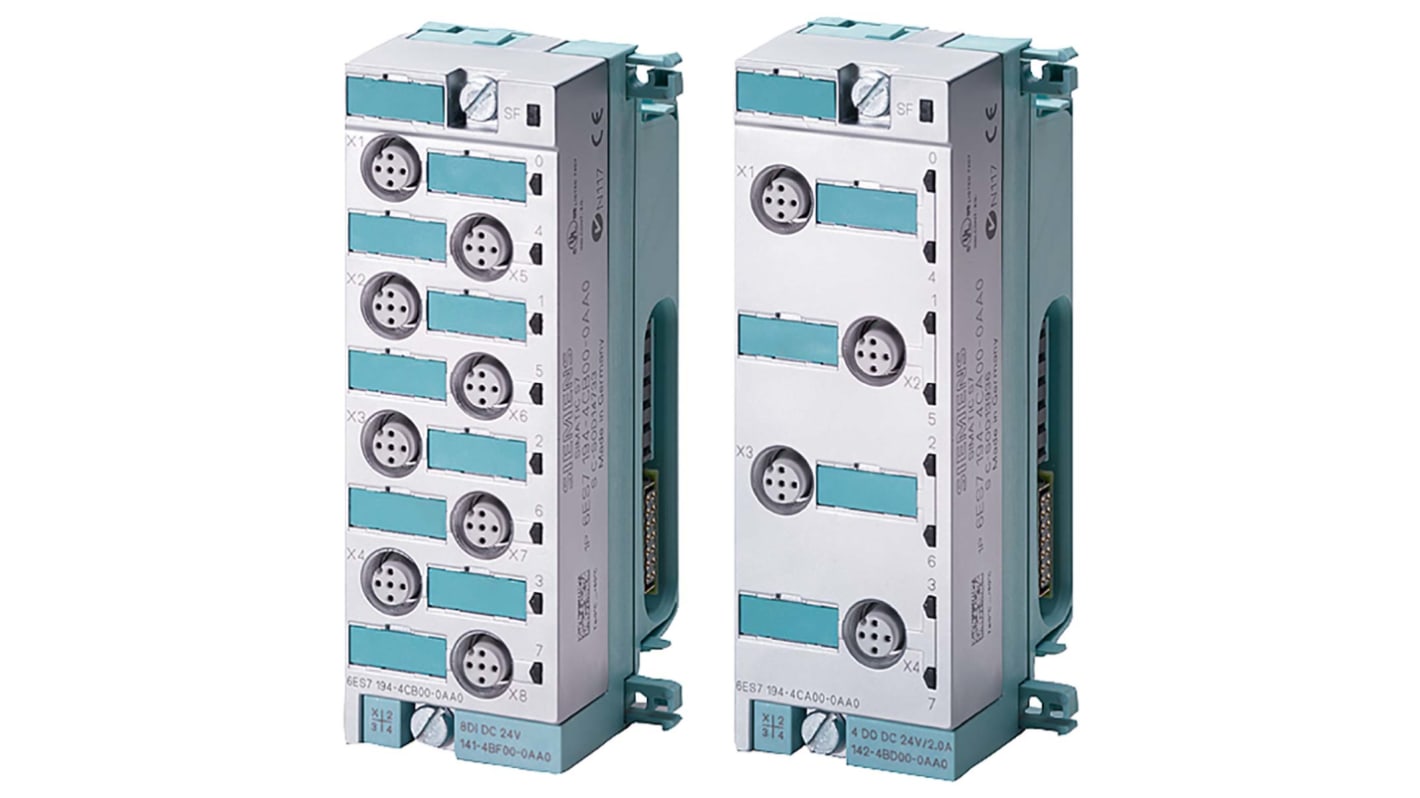 Modulo di espansione digitale Siemens 6ES7142-4BF00-0AA0 per ET 200 PRO, 8 uscite, 24V, dimensioni 130 x 45 x 35 mm.