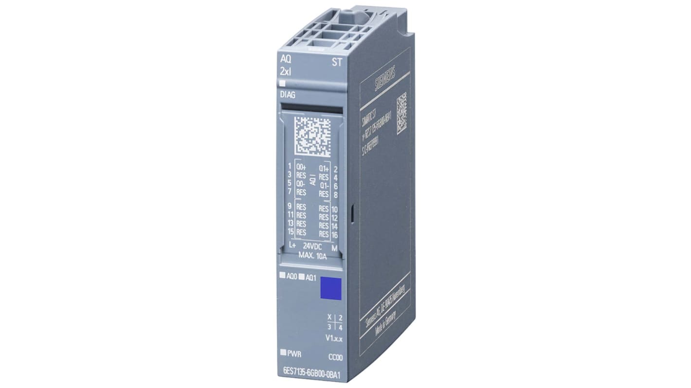 Modulo di uscita analogico Siemens SIMATIC ET 200SP AQ Standard 24V - 6ES7135-6GB00-0BA1. Ideale per BU tipo A0/A1, con diagnostica avanzata.