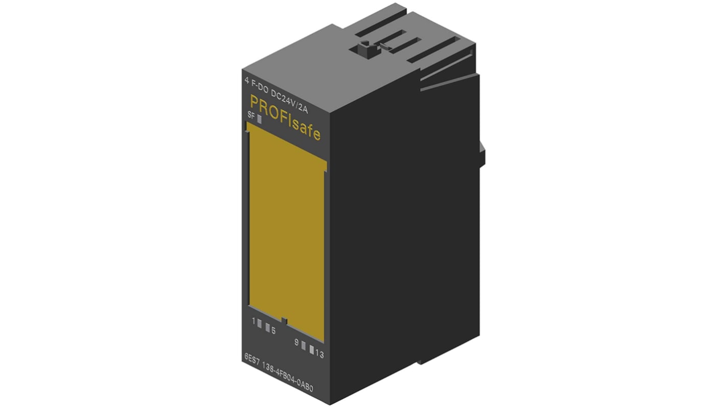 Modulo di espansione Siemens 6ES7138-4FB04-0AB0 per PLC ET 200S, 4 uscite digitali, 24 V c.c., dimensioni 81 x 30 x 52 mm.