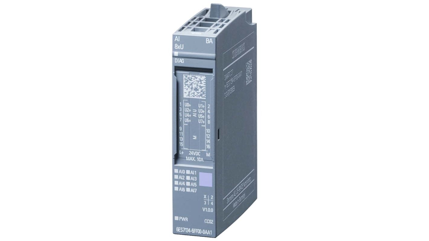 Unità di ingresso Siemens 6ES7134-6FF00-0AA1 con 8 ingressi analogici per sistemi automatizzati e impianti a energia rinnovabile.