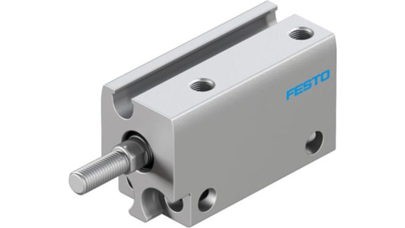 Cilindro pneumatico compatto Festo ADN-S-6-10-A-A, doppio effetto, foro 6mm, corsa 10mm, collegamento M3, peso 15 g.