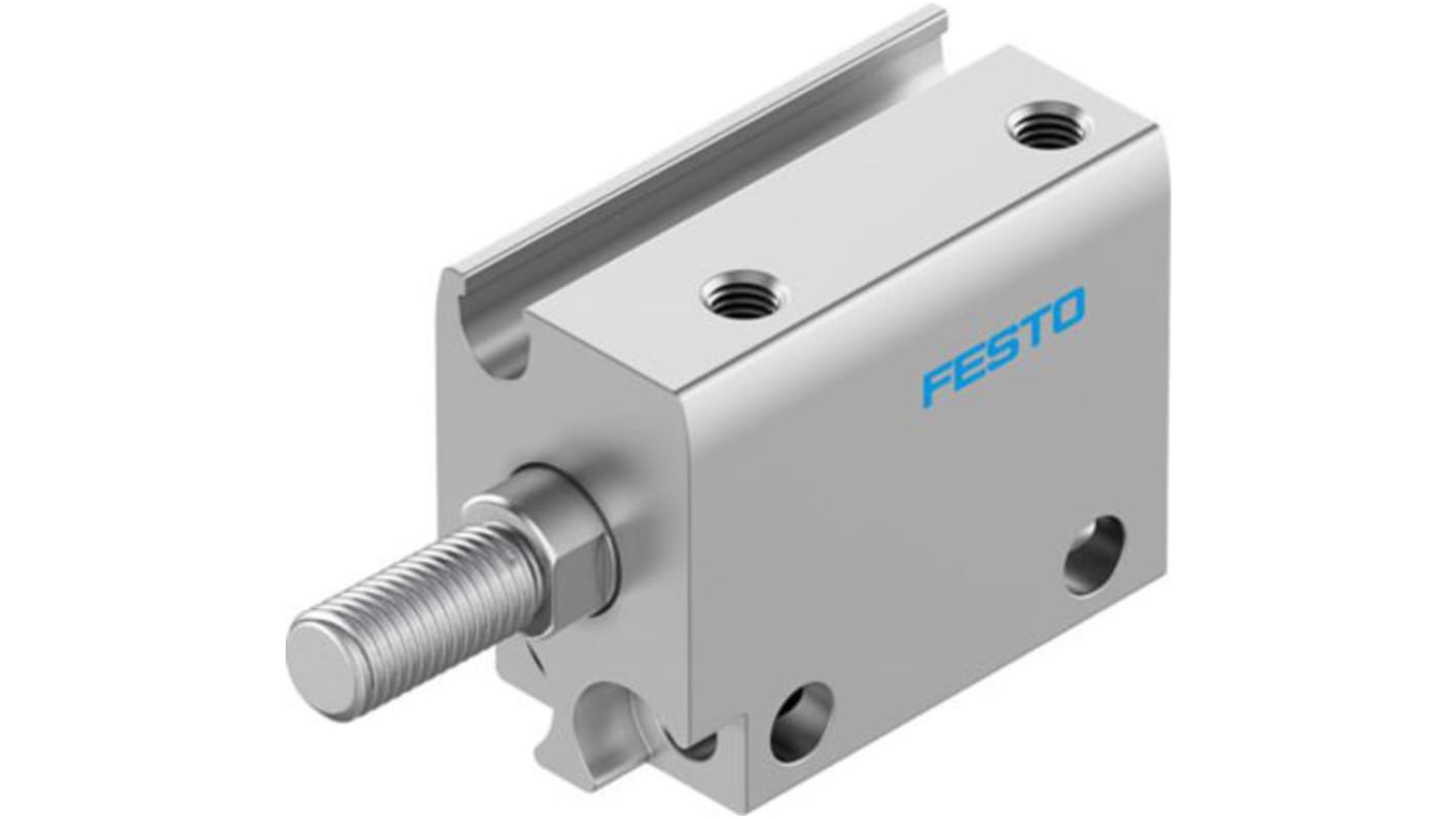 Cilindro pneumatico compatto Festo AEN-S-10-5-A, azione singola, foro 10mm, corsa 5mm, montaggio versatile, alluminio.