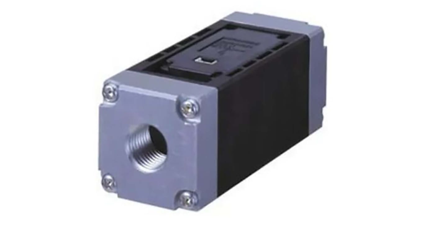 Omron D6F-10A6-000, sensore di flusso aria 1-10 l/min, alimentazione 10,8-26,4 V c.c., contenitore in alluminio.