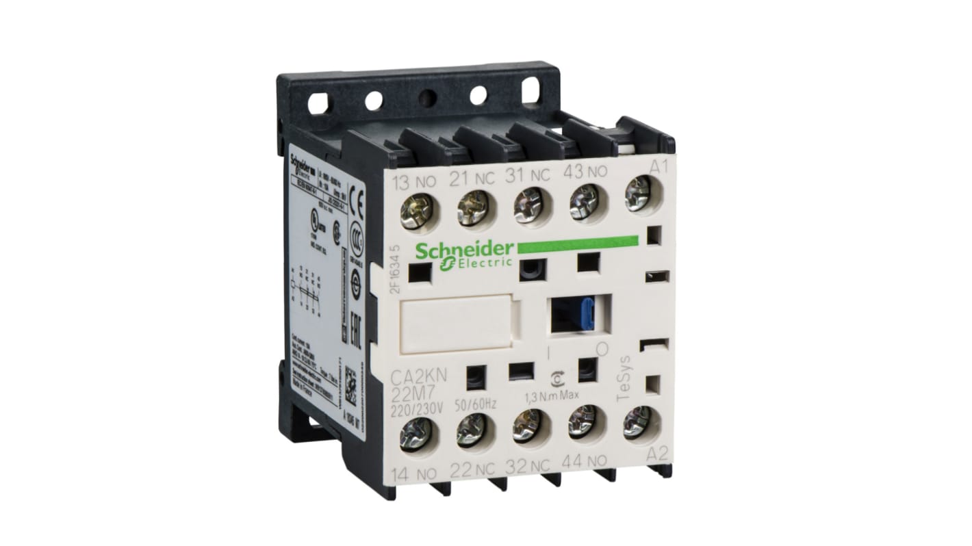 Contattore Schneider Electric LC1K098P7S335, 4 poli, 2 NO + 2 NC, 20 A, 230 V c.a., montaggio su guida, certificazione IP20.