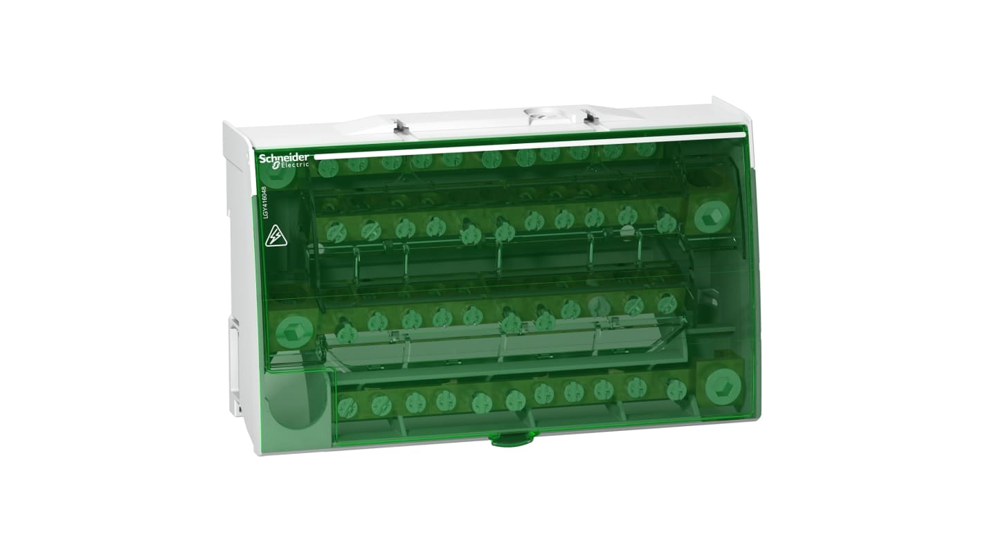 Blocco di distribuzione Schneider Electric, 12 vie, 160A, 230V, dimensioni 100x162x50,5 mm, colore bianco RAL 9003.