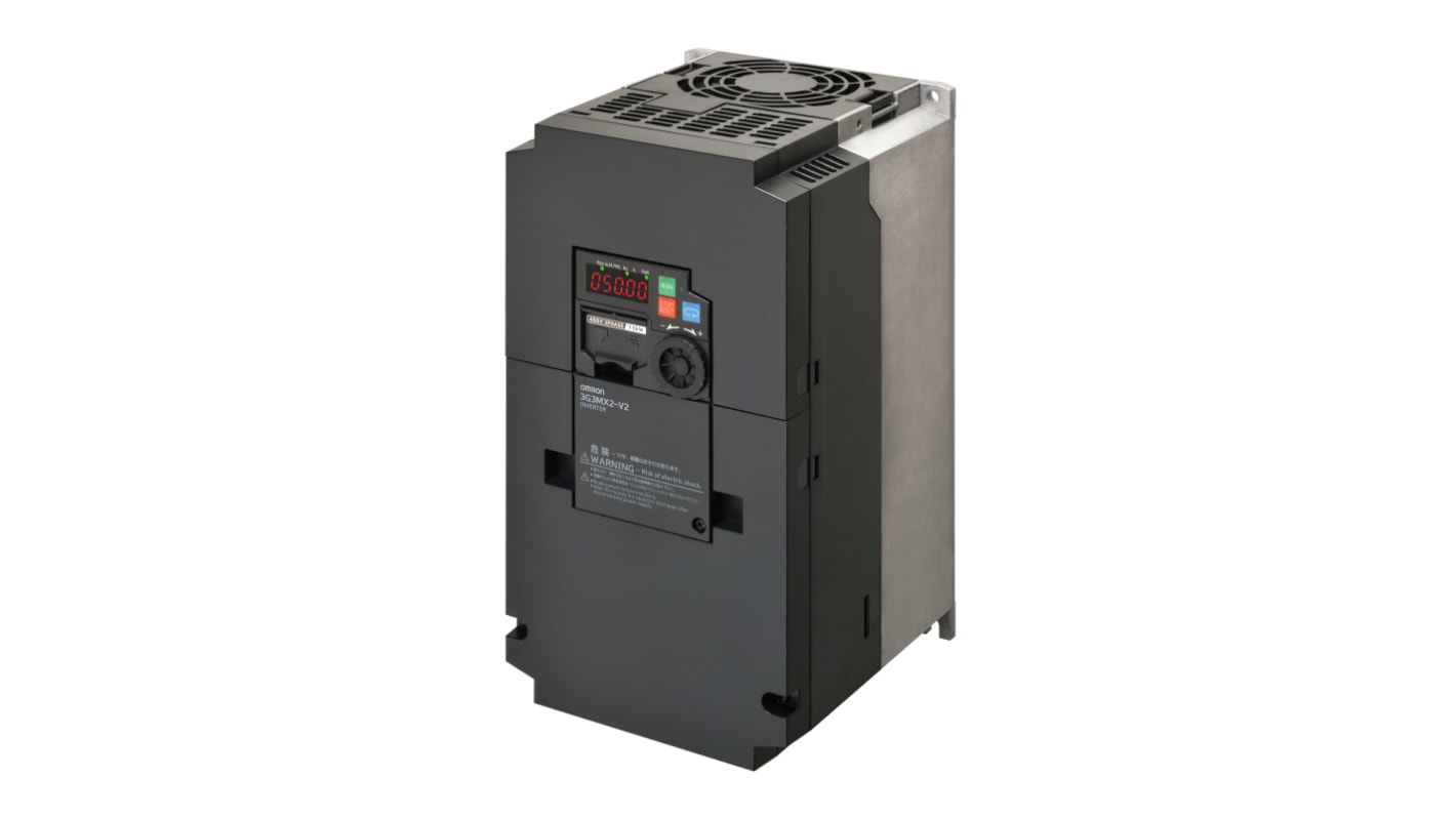 Inverter trifase Omron 3G3MX2-A2075-EV2, potenza 7,5 kW, tensione 200 V, corrente 33 A, grado di protezione IP20.