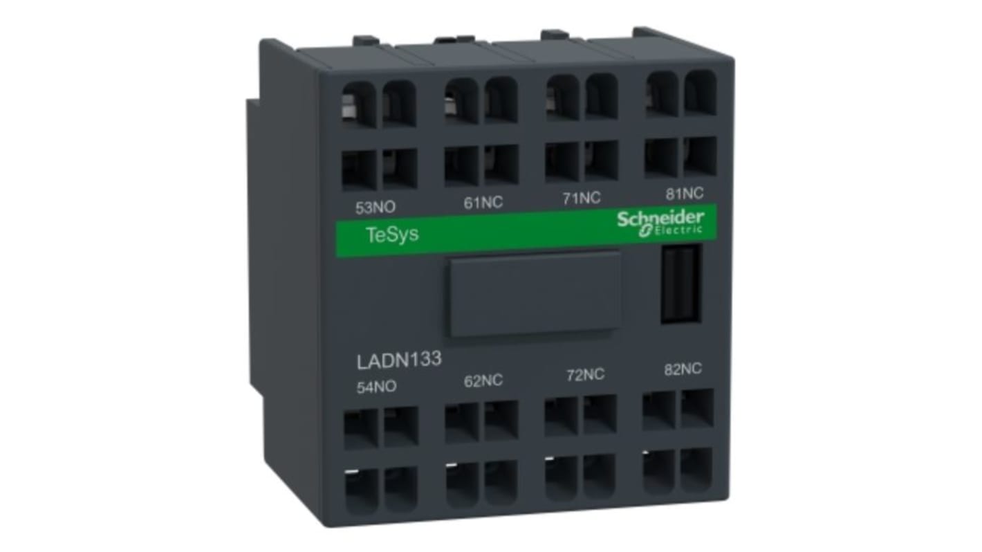 Blocco di contatti ausiliari Schneider Electric LADN133, 1NO + 3NC, montaggio a clip, grado di protezione IP20.