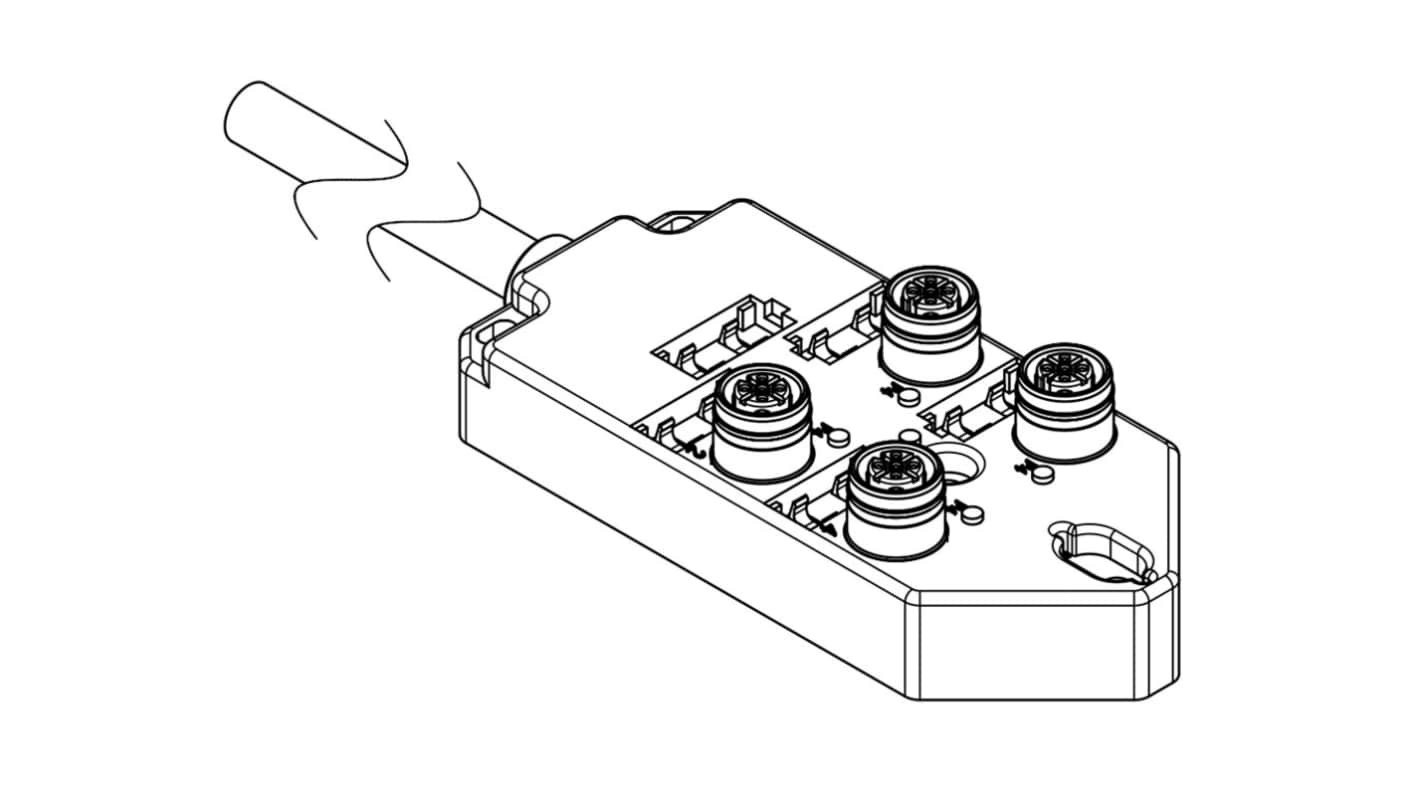 Scatola sensore M12 a 4 porte Brad from Molex 1202510023, cavo 10 m, IP67, -25/+85 °C, 10-30 V c.c., 4 A per porta.