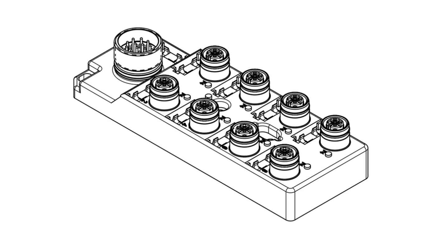 Scatola sensore M12 Brad from Molex 1202510055, 8 porte, IP67, 10-30 V c.c., corrente 4 A per porta.
