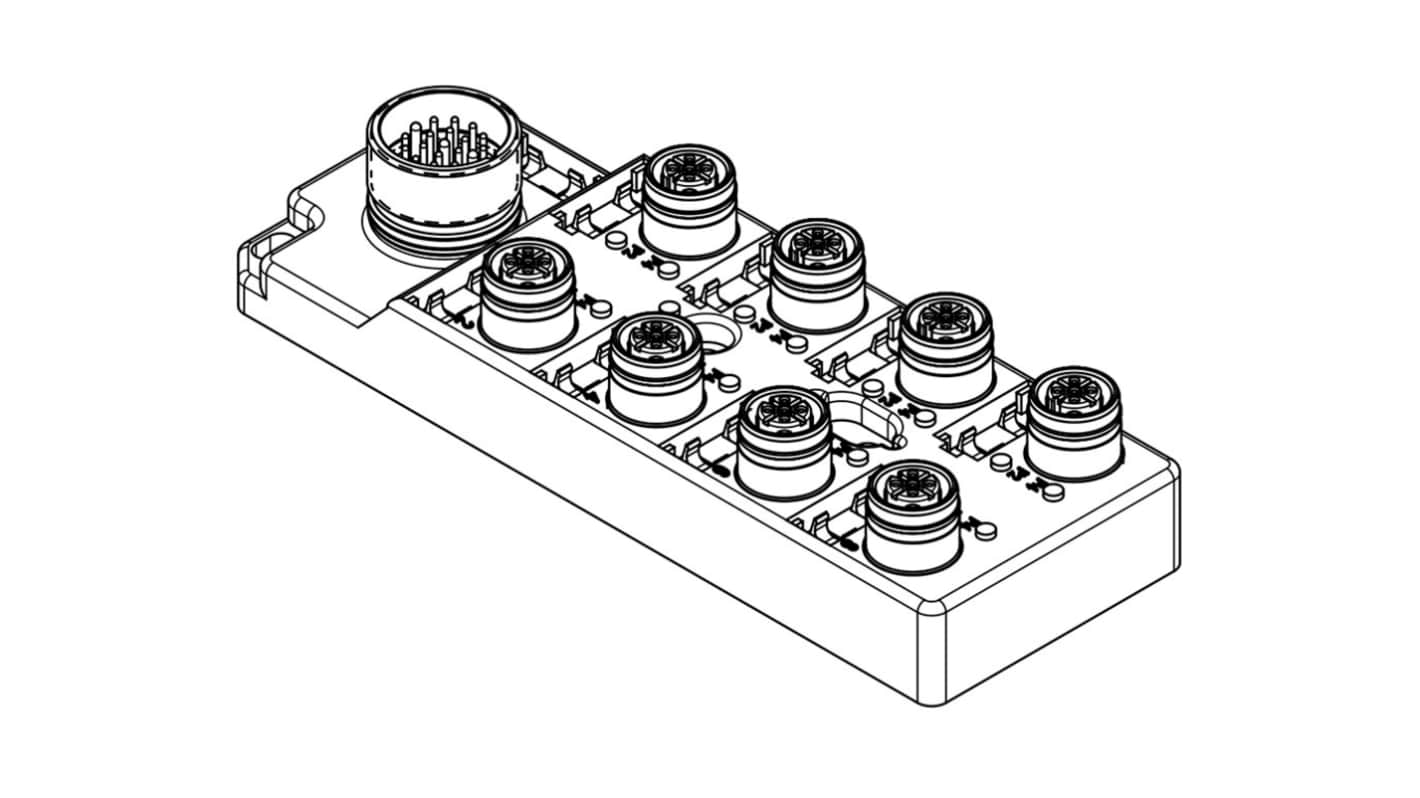 Brad from Molex 1202510065, scatola sensore 8 porte M12, tensione 10-30 V c.c., protezione IP67, -25 a +85 °C.