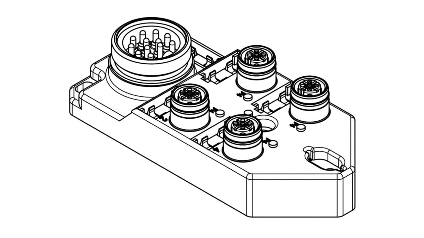 Scatola sensore M12 a 4 porte Brad from Molex 1202510079, IP67, 10-30 V c.c., corrente 4 A per porta.