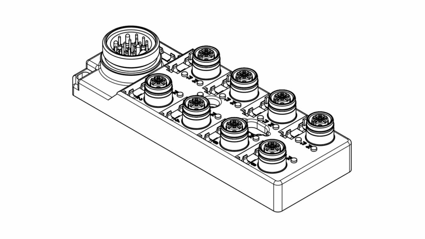 Scatola sensore M12 Brad from Molex 1202510082, 8 porte, IP67, 10-30 V c.c., corrente 4 A per porta.
