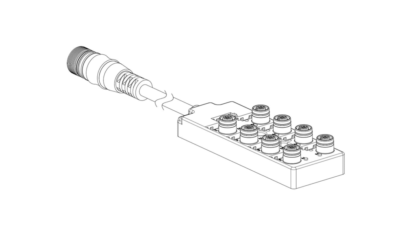 Scatola sensore Brad from Molex 1202510091, 8 porte M12, IP67, tensione 10-30 V, corrente 4 A per porta, cavo 0,3 m.