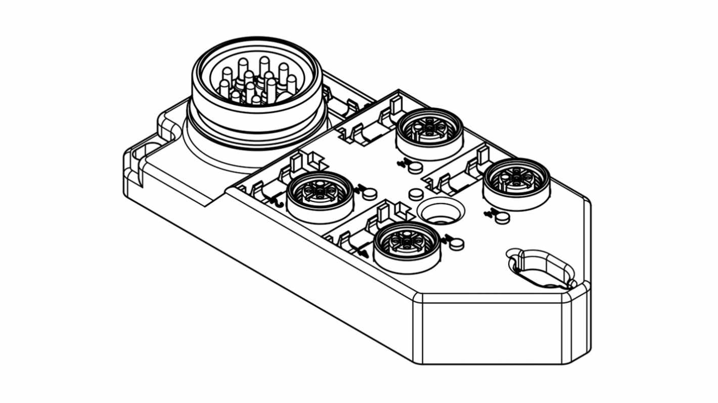 Cavo Brad from Molex 1202480068 con connettore M12 a 4 porte, tensione operativa 10-30V cc, progettato per applicazioni industriali.