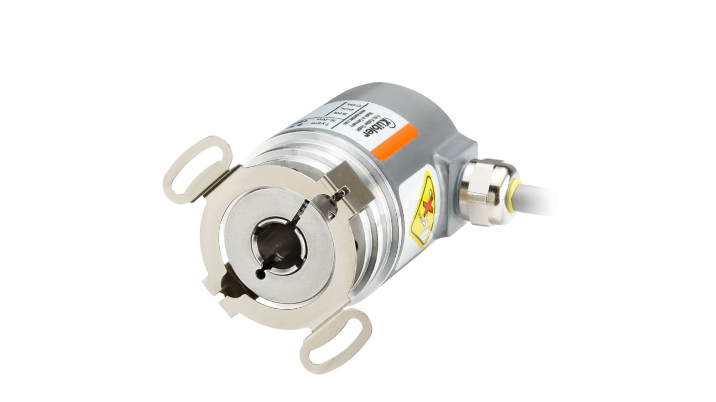 Encoder assoluto Kübler 8.M3688.2444.4122, modello Sendix M36, 1 a 16384 impulsi, interfaccia IO-Link, robusto e senza batteria.