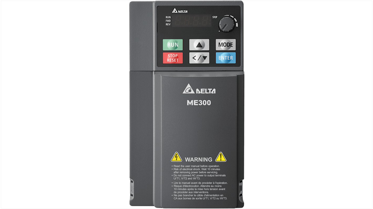 Inverter monofase Delta Electronics VFD11AME21AFSAA, potenza 2,2 kW, corrente 11 A, frequenza 0-599 Hz, IP20.