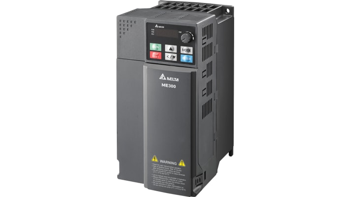 Inverter trifase Delta Electronics VFD13AME43AFSAA, 5,5 kW, 460 V, corrente 13 A, design compatto, installazione standard.