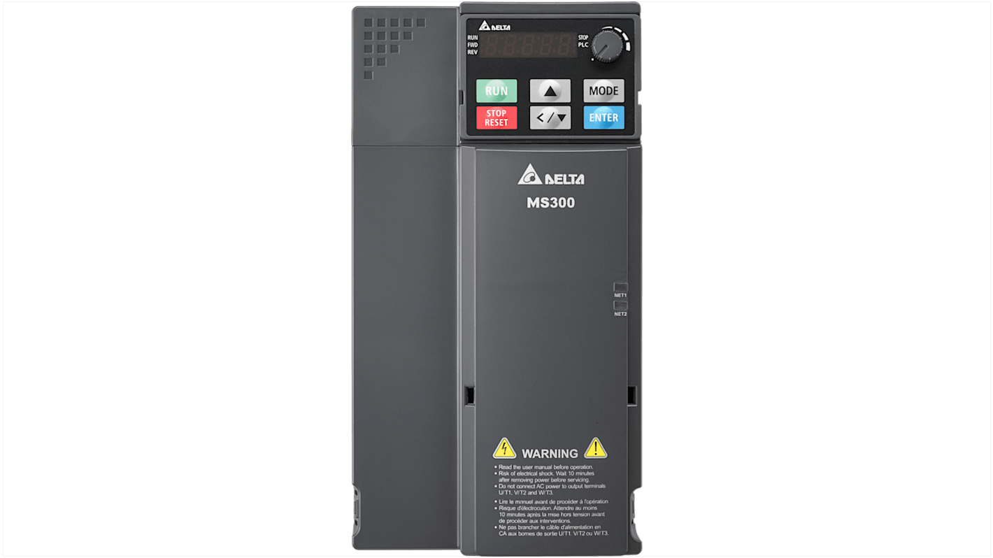 Inverter Delta Electronics VFD13AMS43AFSAA, 5,5 kW, 460V, 3 fasi, IP20, Modbus RS485, ideale per applicazioni industriali.