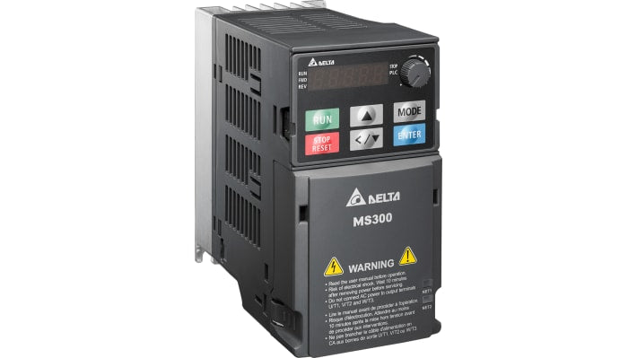 Inverter Delta Electronics VFD2A7MS43AFSAA 0,75 kW 460V 3 fasi IP20 per motori c.a. Filtro EMI, interfaccia intuitiva. Ideale per applicazioni industriali.