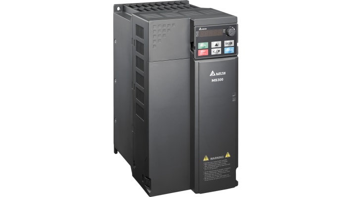 Inverter trifase Delta Electronics VFD32AMS43AFSAA, 15 kW, 460 V, 32 A, frequenza 0-599 Hz, interfaccia Modbus RS485.