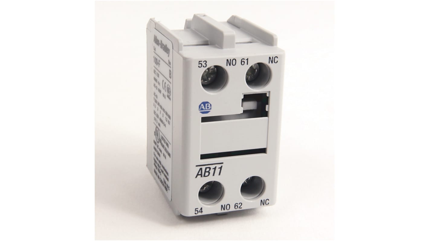 Contatto ausiliario Allen Bradley 100-FA20, 10A, montaggio frontale per serie 100F. Ideale per contattori industriali, resistente alle sovratensioni.