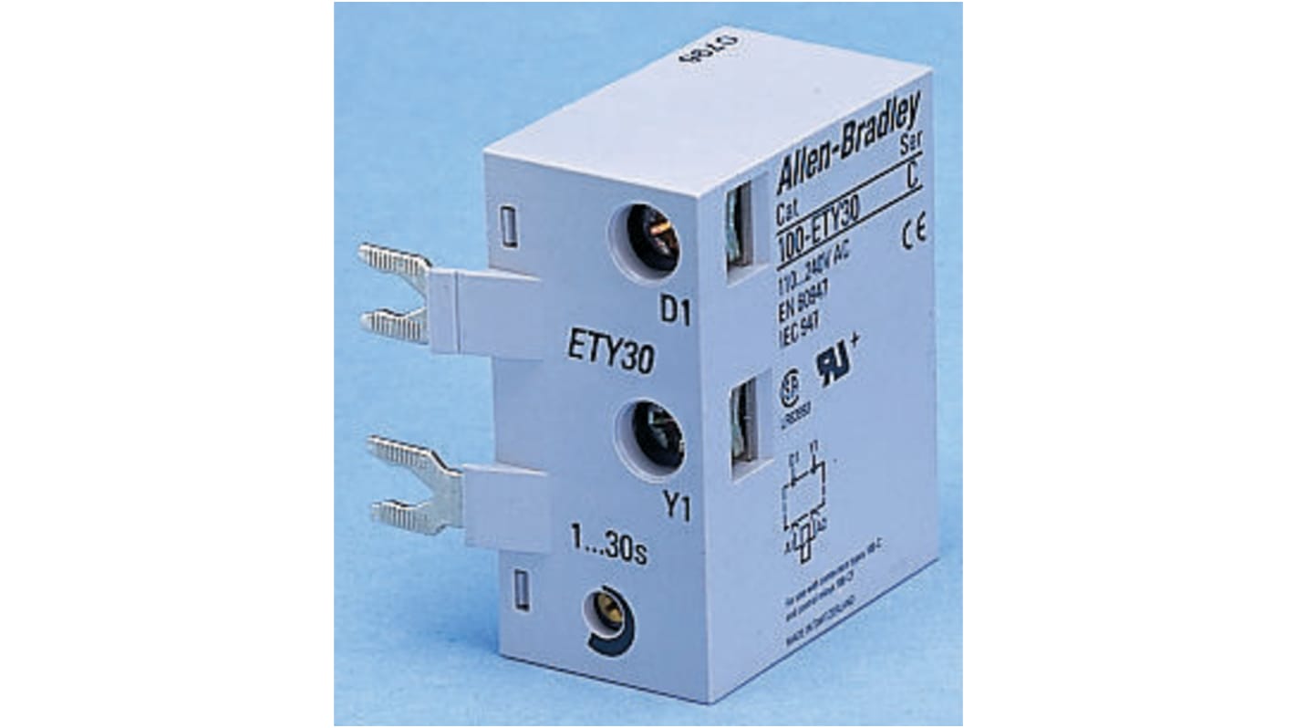 Allen Bradley 100-ETA30, timer elettronico per contattore 100-C, montaggio su morsetti, tensione 110-240 V, gamma 1-30 secondi.