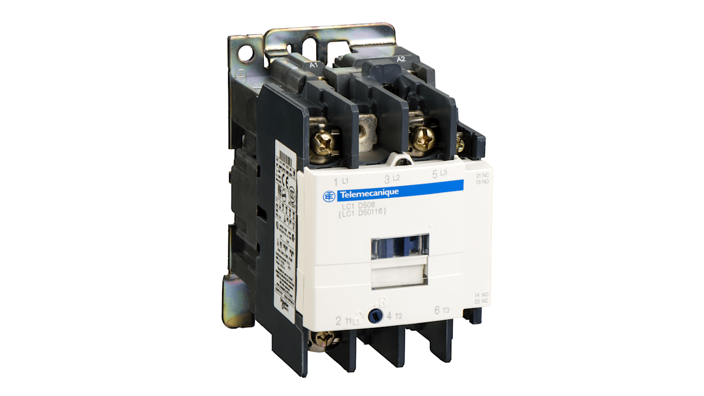 Contattore Schneider Electric LC1D506FW, 3 poli, 50 A, 110 V, montaggio su guida DIN, bobina a basso consumo.