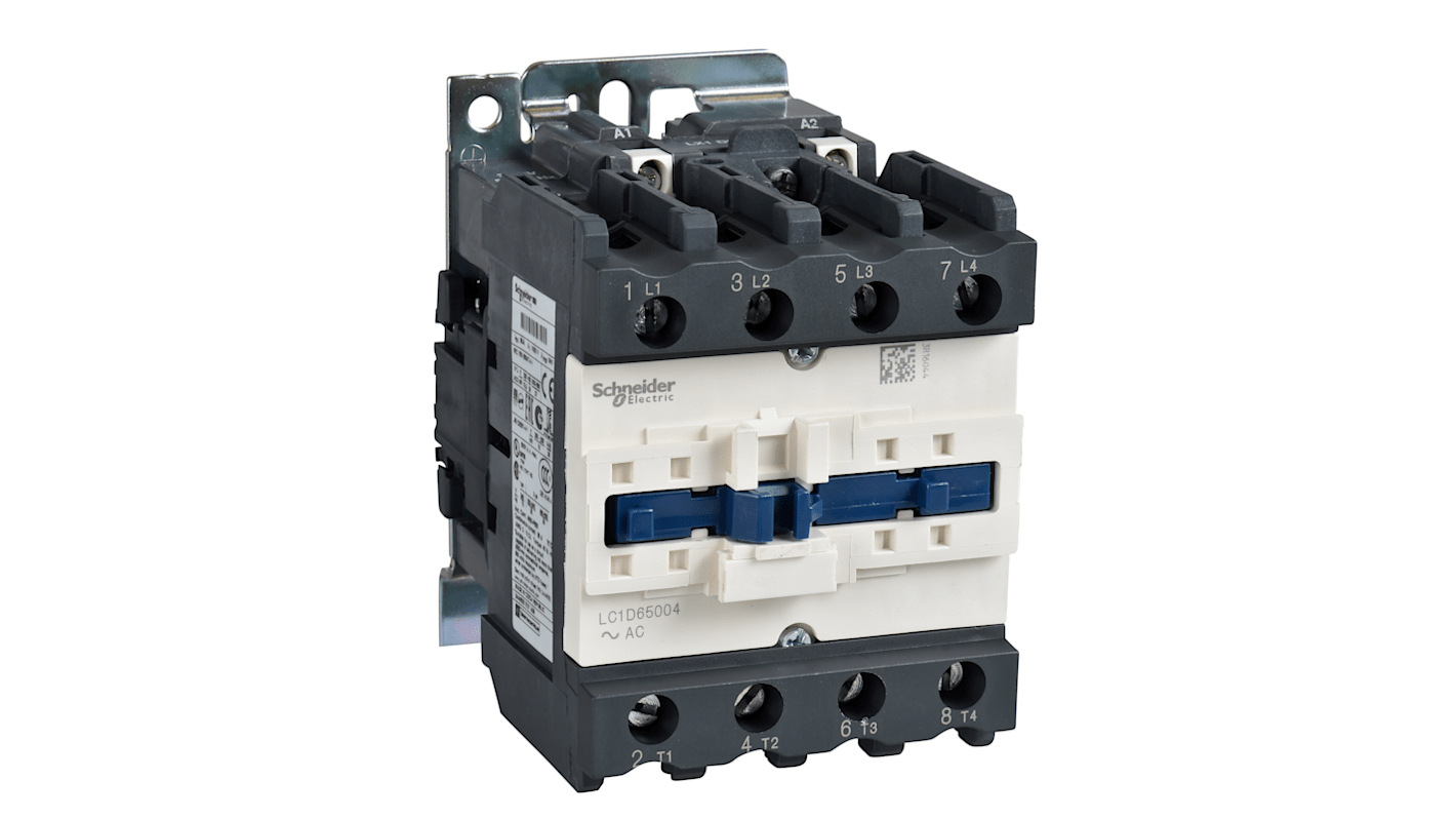 Contattore Schneider Electric LC1D65004P7S335, 3 poli, 80 A, montaggio su guida DIN, bobina a basso consumo, resistenza al fuoco.