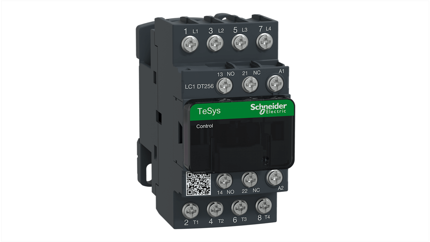 Contattore Schneider Electric LC1DT256M7, 4 poli, 25 A, 24 V, montaggio su guida DIN, resistenza al fuoco.