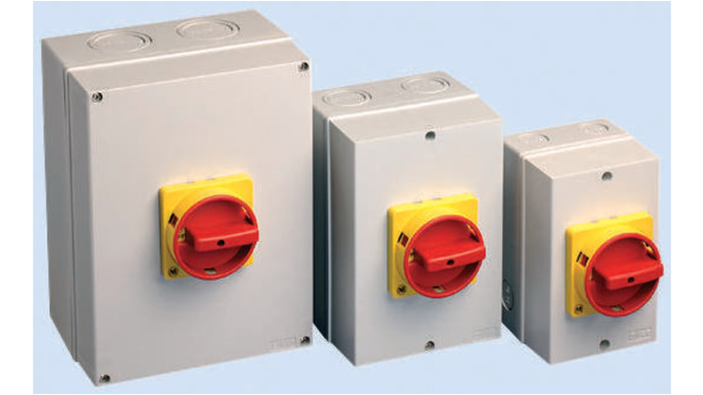 Interruttore di isolamento Allen Bradley 3 poli, 40A, 690V, protezione IP66, dimensioni 180x125x105mm.