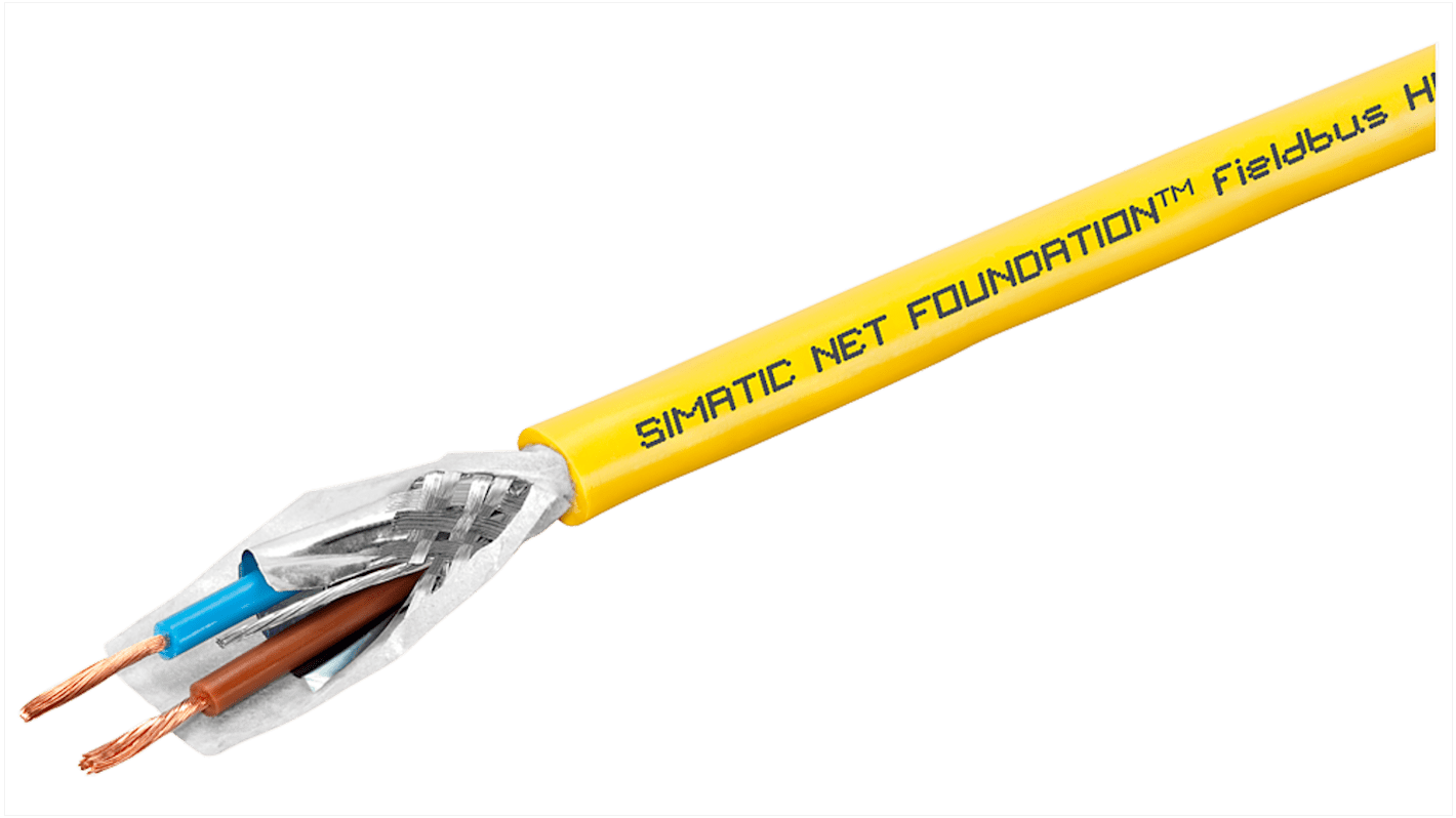 Cavo multipolare Siemens 6XV18305HH10, guaina gialla, 2 conduttori schermati, diametro 8.5 mm, lunghezza massima 1000 m.