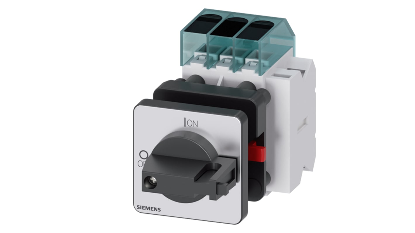 Interruttore di isolamento Siemens 3LD3450-1TK11, 3 poli, 63A, montaggio su guida DIN, grado di protezione IP65.
