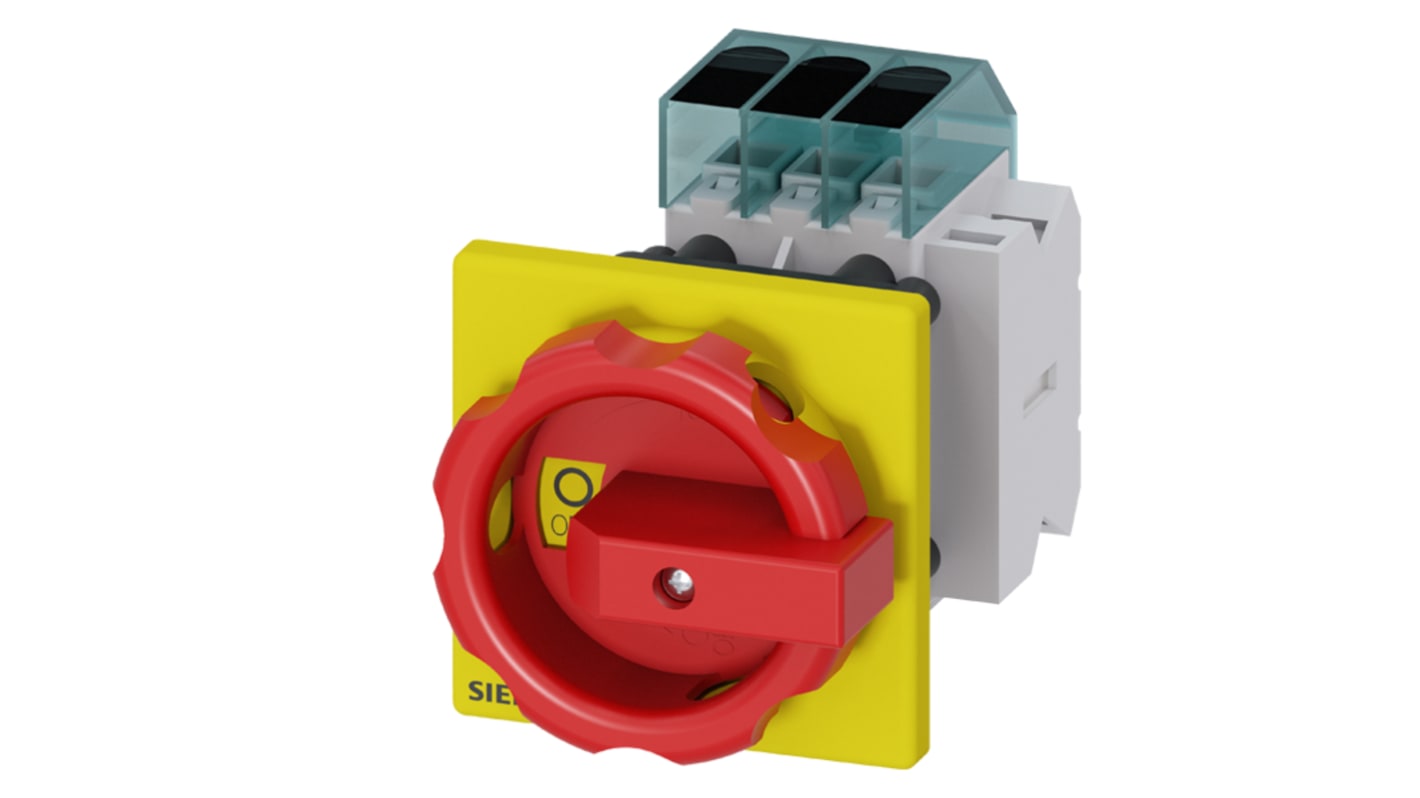 Interruttore di isolamento Siemens 3LD3454-1TK53, 3 poli, 63A, montaggio su guida DIN, grado di protezione IP65.