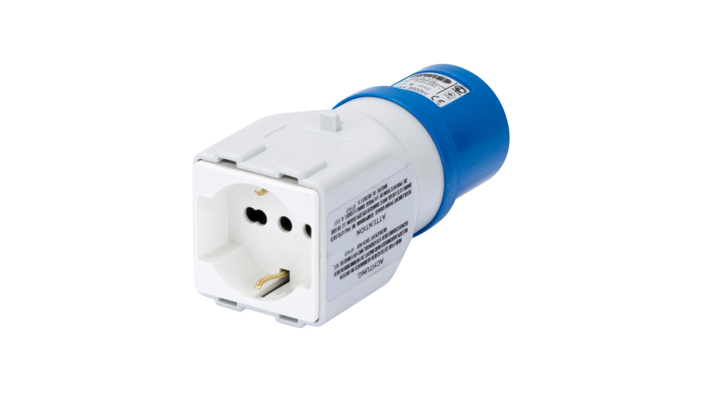 Adattatore connettore di alimentazione industriale Gewiss GW64212, 16A, IEC 309-1//2, CEI 23-12//1, ottone CuZn40Pb2, morsetti antiallentamento, per settori industriali, terziari, edilizia e agricoltura.