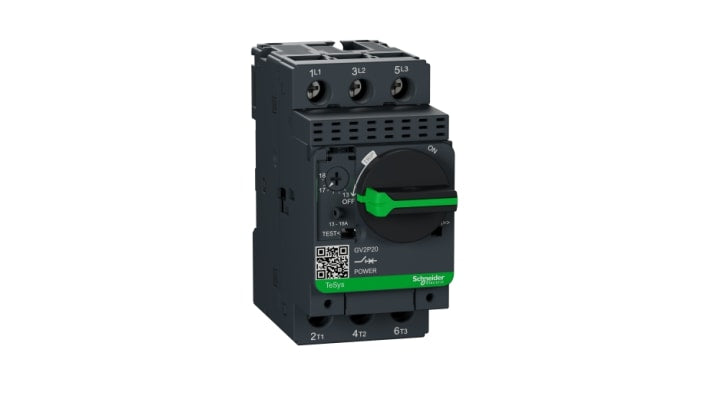 Interruttore automatico motore Schneider Electric GV2P20, 13-18A, protezione tripolare magnetotermica per pompe, compressori e utensili elettrici.