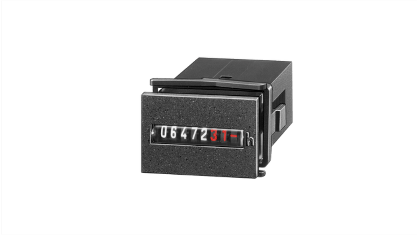 Contatore orario Kübler 3.130.251.075.056, 7 cifre, tensione 187-264 V, protezione IP65, dimensioni 22 x 33 mm.