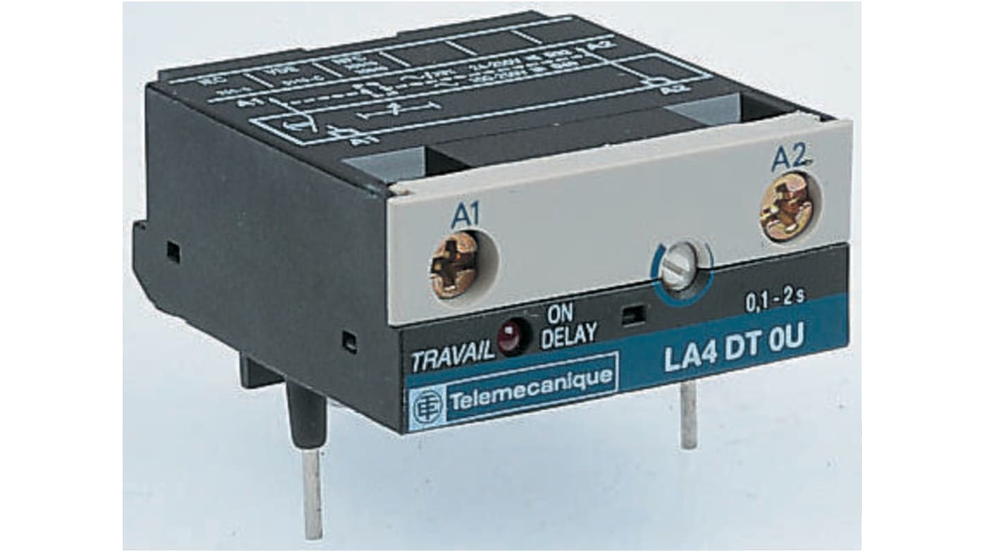 Timer per contattore Schneider Electric LA4DT0U, montaggio diretto, tensione 250 V, funzione ritardo accensione, 4PDT.