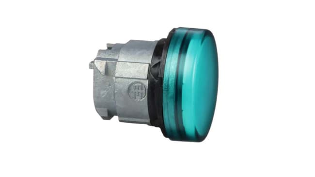 Testa pulsante spia verde Harmony XB4 ZB4BV033 - Schneider Electric. Resistente all'acqua e alle vibrazioni, ideale per pannelli di controllo industriali.