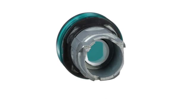 Testa pulsante spia verde Harmony XB4 ZB4BV033 - Schneider Electric. Resistente all'acqua e alle vibrazioni, ideale per pannelli di controllo industriali.