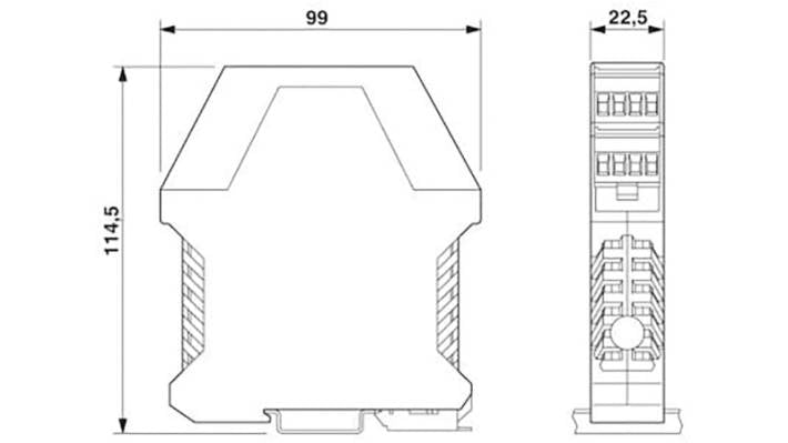 Convertitore di corrente Phoenix Contact MCR-S10, misurazione RMS fino a 50A, montaggio a telaio, dimensioni 99x22,5x114,5mm.