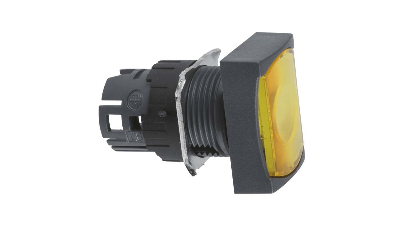 Attuatore pulsante rettangolare giallo Schneider Electric, serie Harmony XB6, montaggio a pannello, IP65, diametro foro 16 mm.