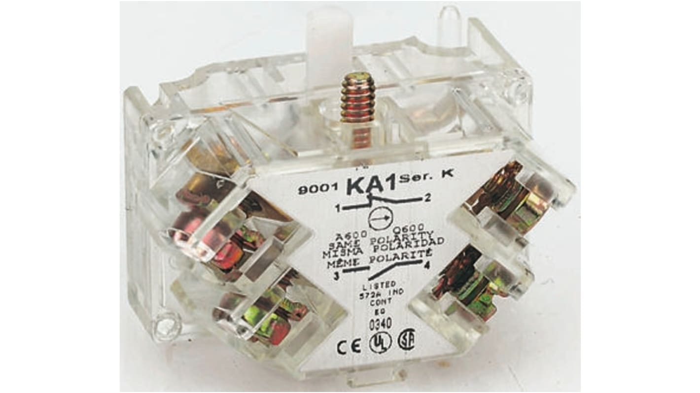 Blocco contatti Schneider Electric 9001KA4, conforme a standard IEC e UL, per applicazioni industriali.