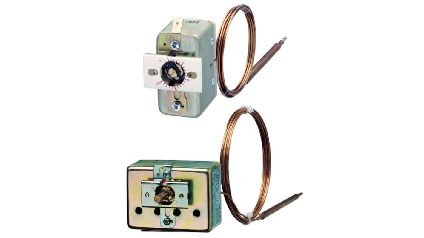 Termostato capillare Jumo, SPST, regolazione 0-150°C, montaggio a pannello, contatto 0,25 A, 230V.