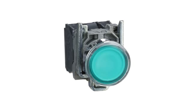 Pulsante luminoso verde Schneider Electric XB4BW33B5 per ambienti automatizzati - Serie Harmony XB4. Resiste a vibrazioni e lavaggi frequenti.