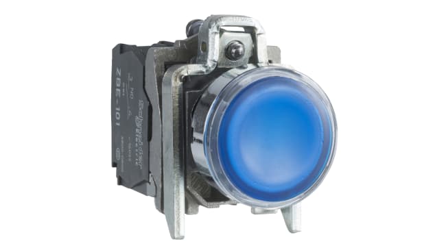 Pulsante luminoso blu IP69K 24V - Schneider Electric XB4BW36B5, Serie Harmony XB4. Resistente alle vibrazioni, ideale per ambienti industriali.
