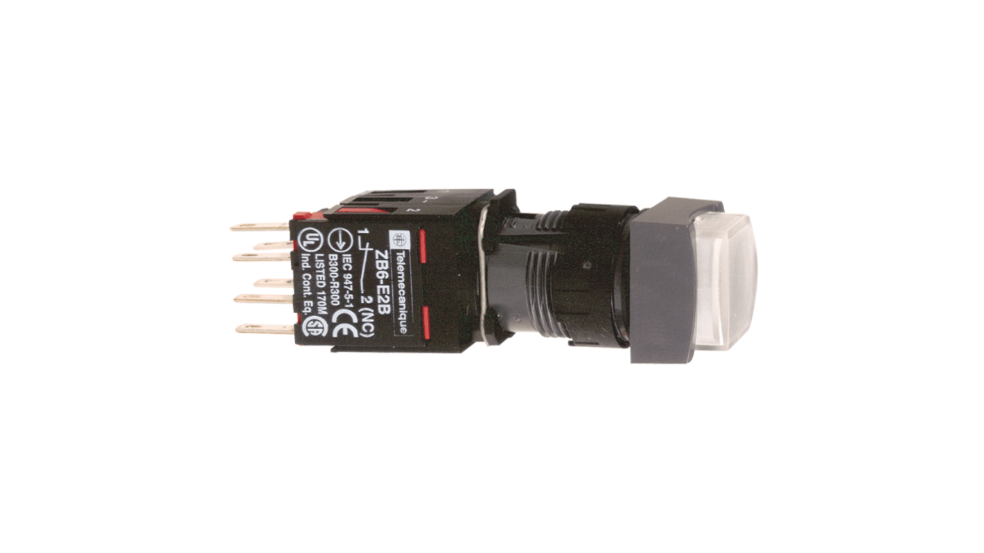 Pulsante luminoso Schneider Electric XB6CE1B5B, montaggio a pannello, diametro 16mm, protezione IP65, contatto SPDT.