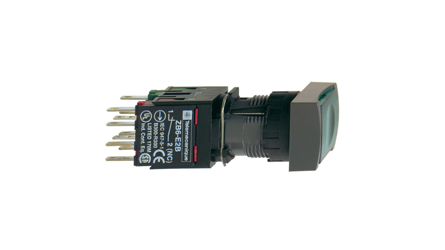 Pulsante luminoso verde Schneider Electric XB6DF3B1B, montaggio a pannello, IP65, contatto SPST, diametro foratura 16mm.