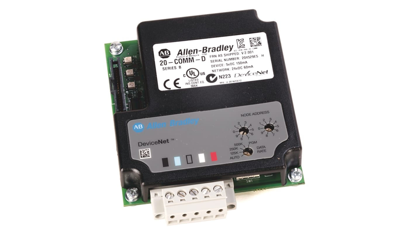 Allen Bradley 20-COMM-D, modulo di comunicazione per azionamenti PowerFlex, dimensioni 19 mm x 78,5 mm, corrente nominale 0,15 A.