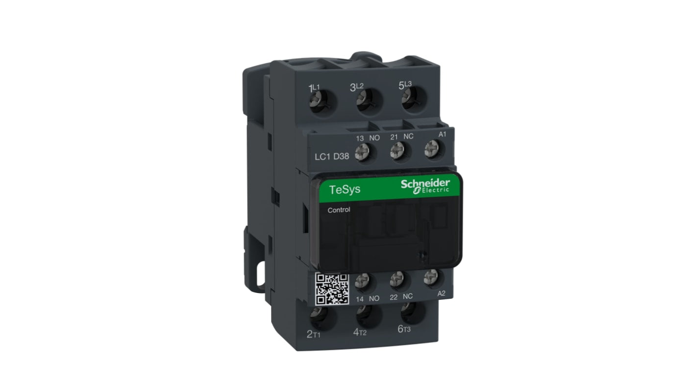 Contattore Schneider Electric LC1D38P7 3P 3NA 38A 18,5kW 230V CA IP20 6kV per motori industriali. Certificato LROS, CSA, UL, GOST, DNV, CCC, GL, BV, RINA, UKCA.