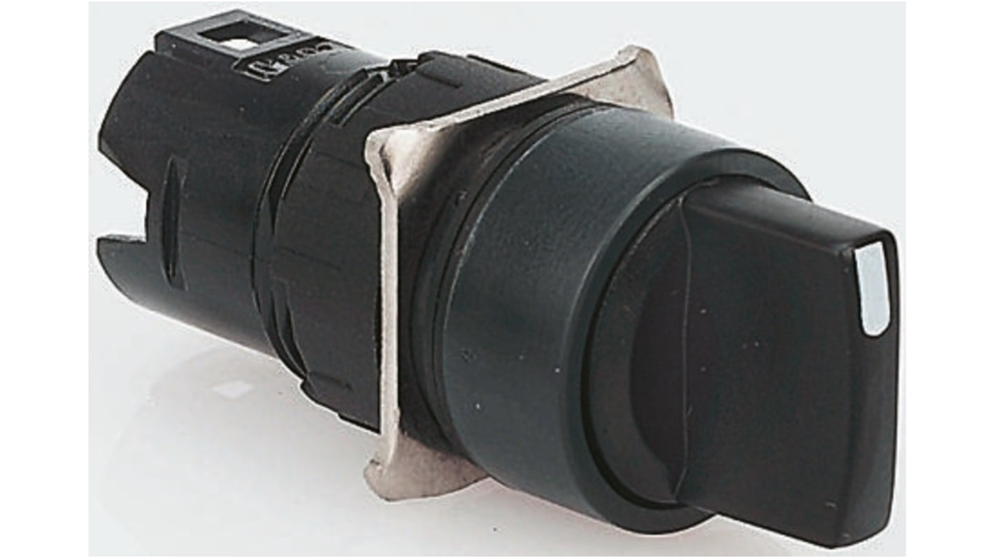 Selettore Schneider Electric ZB6 Harmony® con ritenuta a testa tonda, nero, Ø 16mm, per fori da 16mm. IP65, potenza fino a 250V.
